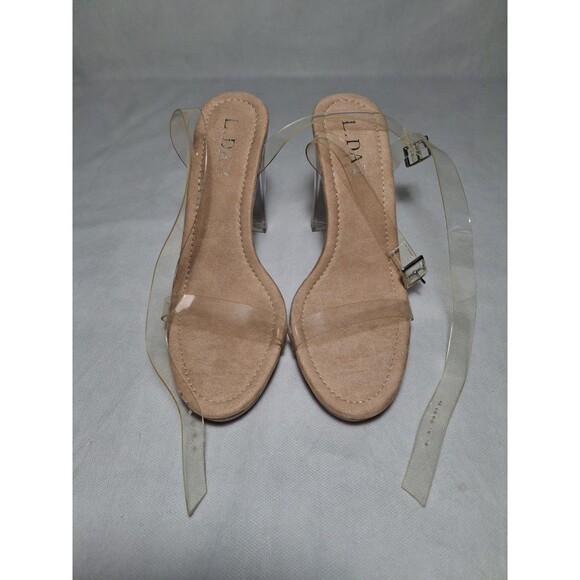 Women's Clear Ankle Straps Block Heel Sandals Womens 8.5 Nude Beige - Picture 8 of 9